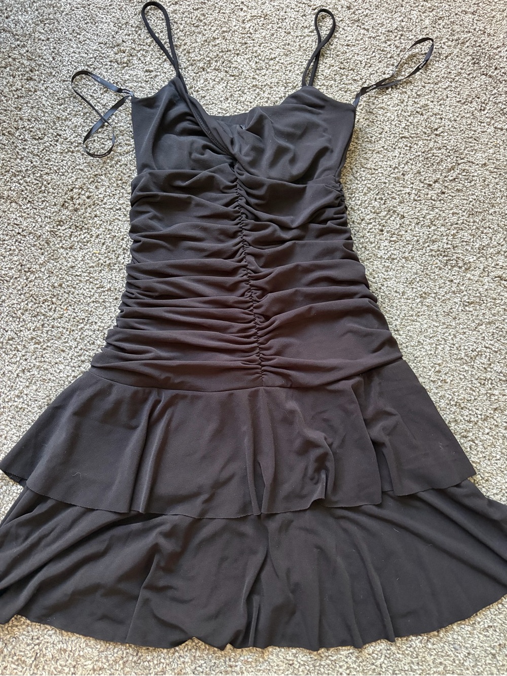 My Michelle Black Ruched Tiered Mini Dress